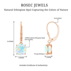 Cushion Cut Solitaire Ethiopian Opal Drop Earrings