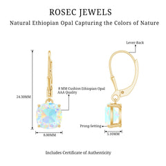 Cushion Cut Solitaire Ethiopian Opal Drop Earrings