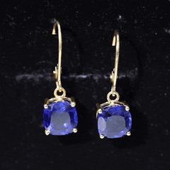 Cushion Cut Lab Grown Blue Sapphire Drop Hoop Earrings