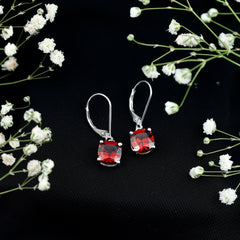 8 MM Cushion Cut Garnet Solitaire Drop Earrings with Lever Back