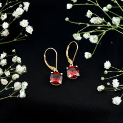 8 MM Cushion Cut Garnet Solitaire Drop Earrings with Lever Back
