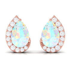 1.5 CT Ethiopian Opal Teardrop Stud Earrings with Diamond