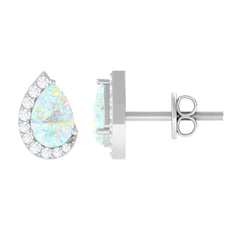 1.5 CT Ethiopian Opal Teardrop Stud Earrings with Diamond