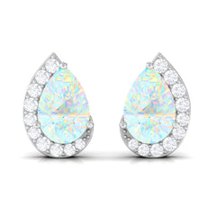 1.5 CT Ethiopian Opal Teardrop Stud Earrings with Diamond