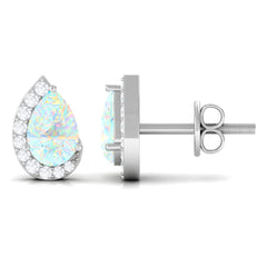 1.5 CT Ethiopian Opal Teardrop Stud Earrings with Diamond