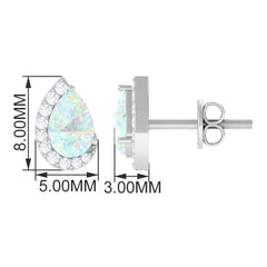 1.5 CT Ethiopian Opal Teardrop Stud Earrings with Diamond