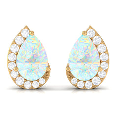 1.5 CT Ethiopian Opal Teardrop Stud Earrings with Diamond