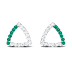 1/2 CT Emerald and Diamond Open Triangle Stud Earrings