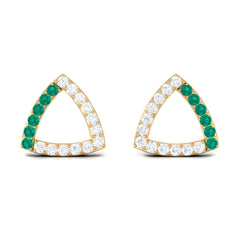 1/2 CT Emerald and Diamond Open Triangle Stud Earrings