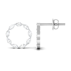 Natural Marquise Diamond Circle Earrings Studs with Screw Back
