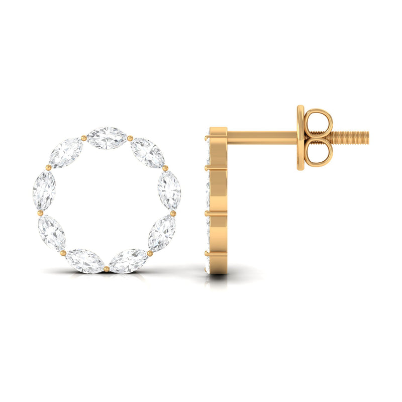 Natural Marquise Diamond Circle Earrings Studs with Screw Back