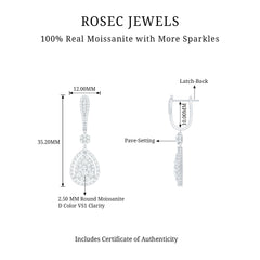 Certified Moissanite Bridal Drop Earrings For Wedding