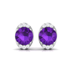 Simple Amethyst and Diamond Stud Earrings