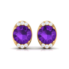 Simple Amethyst and Diamond Stud Earrings