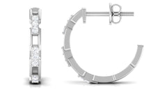 Natural Diamond Half Hoop Earrings with Screw Back