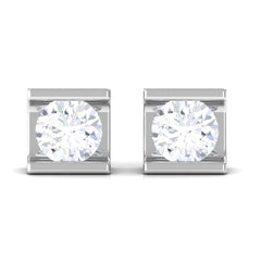 Bar Set Round Diamond Solitaire Stud Earrings
