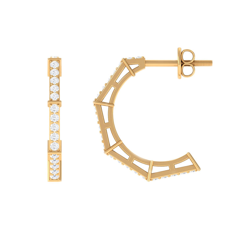 1/2 CT Pave Set Diamond Half Hoop Earrings