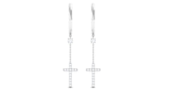 Genuine Diamond Cross Drop Earrings with Hinged Hoop