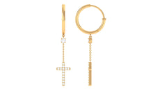 Genuine Diamond Cross Drop Earrings with Hinged Hoop