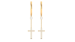 Genuine Diamond Cross Drop Earrings with Hinged Hoop
