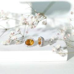 Oval Shaped 2.2 Carat Citrine Stud Earrings with Halo