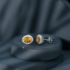 Oval Shaped 2.2 Carat Citrine Stud Earrings with Halo