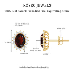 3 Carat Garnet Oval Stud Earrings with Moissanite Halo