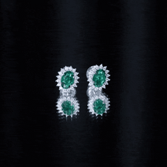 Lab Created Emerald Oval Stud Earrings with Moissanite Halo