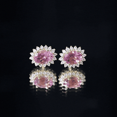 1.3 Carat Oval Pink Tourmaline Stud Earrings with Diamond Halo