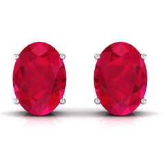 2.25 CT Solitaire Stud Earrings with Oval Shaped Created Ruby