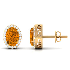 2.25 CT Citrine and Diamond Halo Stud Earrings