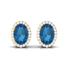 2.50 CT London Blue Topaz and Diamond Halo Stud Earrings