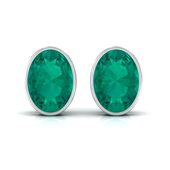 1.75 CT Bezel Set Oval Cut Emerald Solitaire Stud Earrings