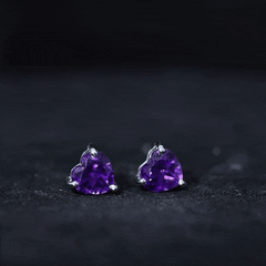 Heart Shape Amethyst Solitaire Stud Earrings for Her