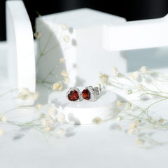 8 CT Heart Shape Garnet Stud Earrings with Diamond Halo