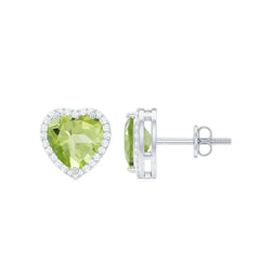 Certified Real 4 Carat Peridot Heart Earrings with Moissanite Halo