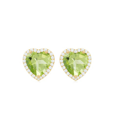 Certified Real 4 Carat Peridot Heart Earrings with Moissanite Halo