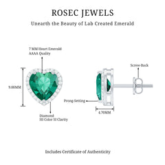 Lab Created Emerald Heart Stud Earrings with Diamond Halo