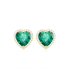 Lab Created Emerald Heart Stud Earrings with Diamond Halo