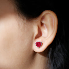 4 Carat Lab Grown Ruby Heart Stud Earrings with Moissanite Halo