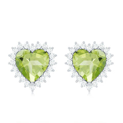 4.2 Carat Peridot Heart Stud Earrings with Moissanite Halo