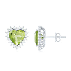 4.2 Carat Peridot Heart Stud Earrings with Moissanite Halo