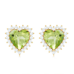 4.2 Carat Peridot Heart Stud Earrings with Moissanite Halo