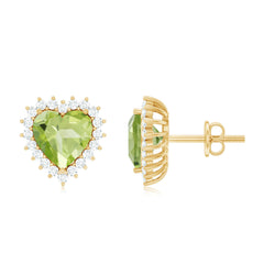 4.2 Carat Peridot Heart Stud Earrings with Moissanite Halo