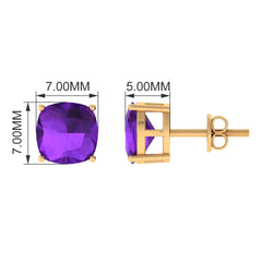 8MM Cushion Cut Amethyst Solitaire Stud Earring