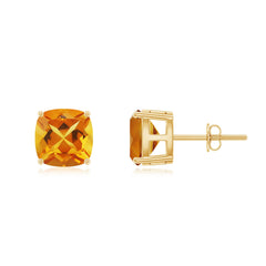 4.5 CT Cushion Cut Citrine Solitaire Stud Earrings