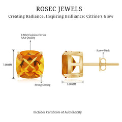 4.5 CT Cushion Cut Citrine Solitaire Stud Earrings