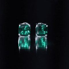 3 CT Cushion Cut Created Emerald Solitaire Stud Earring