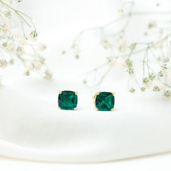 3 CT Cushion Cut Created Emerald Solitaire Stud Earring