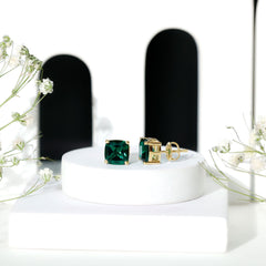 3 CT Cushion Cut Created Emerald Solitaire Stud Earring